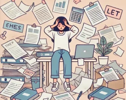 DALL·E 2024-10-29 15.44.11 - A minimalist illustration showing lack of organization in studying. Depicts a frustrated student surrounded by scattered papers, notes, and messy docu