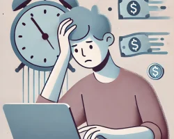 DALL·E 2024-10-29 16.14.08 - A minimalist illustration in soft, balanced colors showing the frustration of wasted time and resources in studying. Depicts a student with a sad, fru